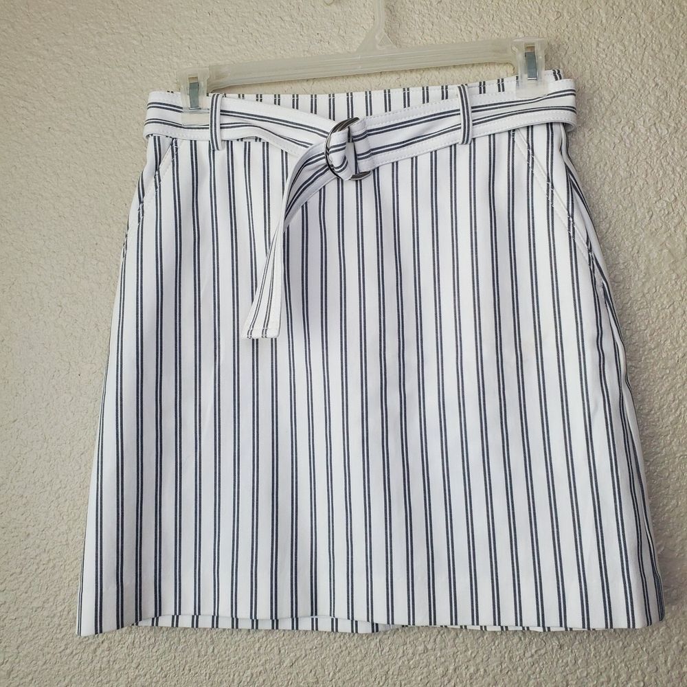 ANN TAYLOR ‎ Striped Buckle Belted Lined Pencil Skirt Size 8p  Petite Womens